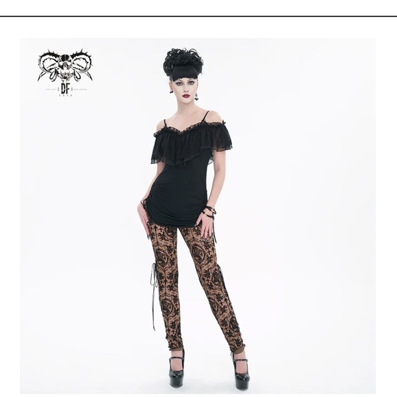 😈Devil Fashion “Bathory” Gothic Patterned Mesh Leggings - Picture 2 of 14